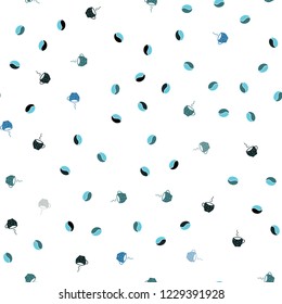 Light Blue, Green vector seamless background with coffee, beans. Glitter abstract backdrop with gradient mugs, coffee grains. Design for ad, poster, banner of cafes, restaurants.