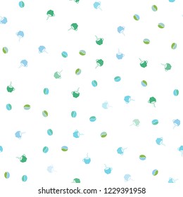 Light Blue, Green vector seamless layout with coffee set. Gradient abstract collection of coffee cups and beans. Pattern for ad, booklets, leaflets of restaurants.