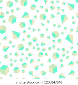 Light Blue, Green vector seamless, isometric cover with triangles, rectangles. Decorative design in abstract style with lines, cubes. Design for textile, fabric, wallpapers.