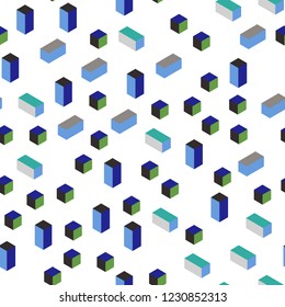 Light Blue, Green vector seamless, isometric backdrop with rhombus. Beautiful illustration with rectangles and squares. Design for wallpaper, fabric makers.