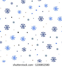 Light Blue, Green vector seamless layout with bright snowflakes. Shining colorful illustration with snow in christmas style. Trendy design for wallpaper, fabric makers.