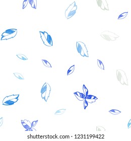 Light Blue, Green vector seamless natural backdrop with leaves. Decorative illustration with doodles on abstract template. Pattern for design of window blinds, curtains.