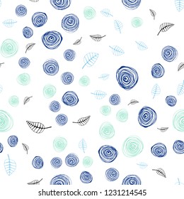 Light Blue, Green vector seamless elegant background with leaves and flowers. Leaves, flowers in natural style on white background. Template for business cards, websites.