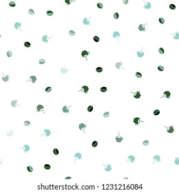 Light Blue, Green vector seamless layout with coffee set. Gradient illustration with set of mugs, beans. Pattern for ads of breakfast, lunch, dinner.