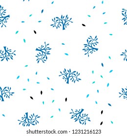 Light Blue, Green vector seamless doodle pattern with leaves, branches. Doodle illustration of leaves and branches in Origami style. Pattern for trendy fabric, wallpapers.