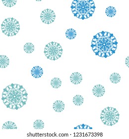 Light Blue, Green vector seamless template with ice snowflakes. Blurred decorative design in xmas style with snow. Pattern for design of window blinds, curtains.
