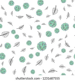 Light Blue, Green vector seamless doodle background with leaves, flowers. Abstract illustration with leaves, flowers in doodles style. Pattern for trendy fabric, wallpapers.