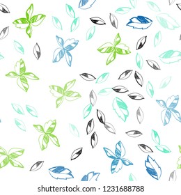 Light Blue, Green vector seamless elegant template with leaves. Decorative illustration with doodles on abstract template. Design for textile, fabric, wallpapers.
