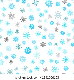 Light Blue, Green vector seamless template with ice snowflakes. Decorative shining illustration with snow on abstract template. Pattern for design of window blinds, curtains.