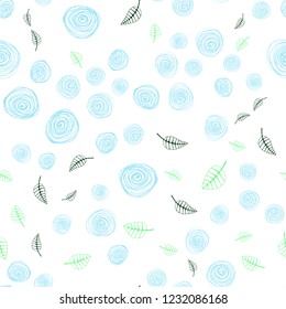 Light Blue, Green vector seamless doodle template with leaves and flowers. Shining colored illustration with leaves and flowers. Template for business cards, websites.