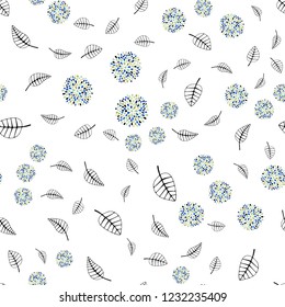 Light Blue, Green vector seamless elegant pattern with leaves, flowers. Shining colorful illustration with leaves, flowers. Pattern for design of fabric, wallpapers.