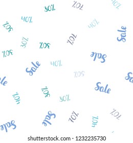 Light Blue, Green vector seamless texture with selling prices 30, 40, 50 %. Illustration with signs of sales on abstract template. Design for business ads, commercials.