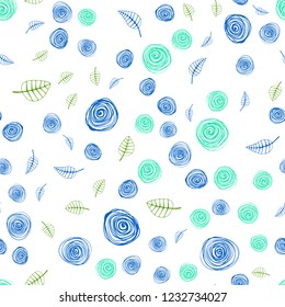 Light Blue, Green vector seamless natural backdrop with leaves and flowers. Glitter abstract illustration with leaves and flowers. Texture for window blinds, curtains.