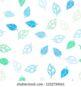Light Blue, Green vector seamless elegant pattern with leaves. Decorative illustration with doodles on abstract template. Pattern for trendy fabric, wallpapers.
