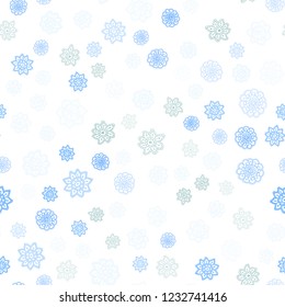 Light Blue, Green vector seamless layout with bright snowflakes. Shining colored illustration with snow in christmas style. Pattern for design of fabric, wallpapers.
