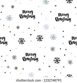 Light Blue, Green vector seamless texture with colored snowflakes. Shining colorful illustration with snow on abstract template. Template for business cards, websites.