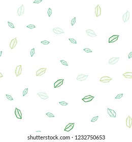 Light Blue, Green vector seamless doodle template with leaves. A vague abstract illustration with leaves in doodles style. Texture for window blinds, curtains.