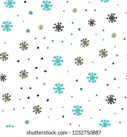 Light Blue, Green vector seamless template with ice snowflakes. Glitter abstract illustration with crystals of ice. Design for textile, fabric, wallpapers.