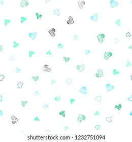 Light Blue, Green vector seamless pattern with colorful hearts. Beautiful colored illustration with hearts in celebration style. Pattern can be used for valentine's ad, booklets.