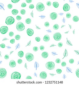 Light Blue, Green vector seamless doodle template with leaves and flowers. Colorful illustration in doodle style with leaves, flowers. Pattern for trendy fabric, wallpapers.