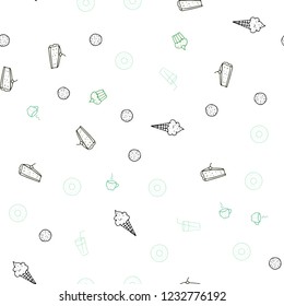 Light Blue, Green vector seamless layout with restaurant food. Illustration with set of fresh food in doodle style. Doodle design for your business advert of cafes.