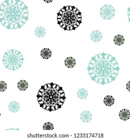 Light Blue, Green vector seamless layout with bright snowflakes. Blurred decorative design in xmas style with snow. Design for textile, fabric, wallpapers.