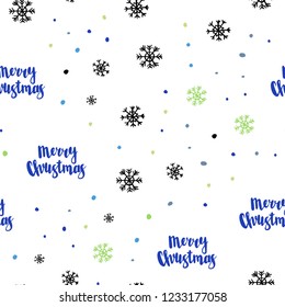 Light Blue, Green vector seamless cover with beautiful snowflakes. Shining colorful illustration with snow in christmas style. Pattern for trendy fabric, wallpapers.