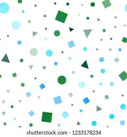 Light Blue, Green vector seamless texture in poly style with circles, cubes. Circles, lines, rhombus with colorful gradient. Trendy design for wallpaper, fabric makers.