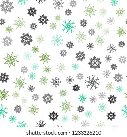 Light Blue, Green vector seamless template with ice snowflakes. Shining colored illustration with snow in christmas style. Design for textile, fabric, wallpapers.