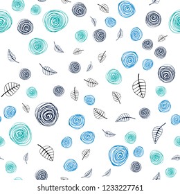 Light Blue, Green vector seamless natural artwork with leaves and flowers. Doodle illustration of leaves and flowers in Origami style. Texture for window blinds, curtains.