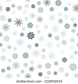 Light Blue, Green vector seamless template with ice snowflakes. Glitter abstract illustration with crystals of ice. Pattern for trendy fabric, wallpapers.