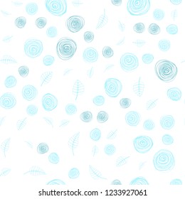 Light Blue, Green vector seamless elegant background with leaves and flowers. Leaves, flowers in natural style on white background. Texture for window blinds, curtains.