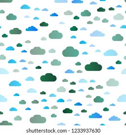 Light Blue, Green vector seamless texture with cloudy sky. Beautiful illustration with colorful sky, clouds. Design for textile, fabric, wallpapers.