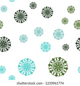 Light Blue, Green vector seamless layout with bright snowflakes. Shining colored illustration with snow in christmas style. Pattern for trendy fabric, wallpapers.