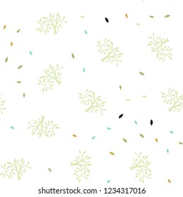 Light Blue, Green vector seamless doodle pattern with leaves, branches. Sketchy doodles on white background. Design for wallpaper, fabric makers.
