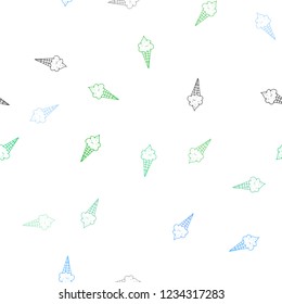 Light Blue, Green vector seamless cover with sundae ice-cream. Decorative design of ice-cream cones in doodle style. Doodle design for your business advert of cafes.