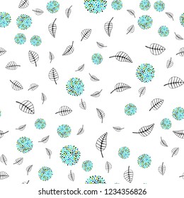 Light Blue, Green vector seamless abstract pattern with leaves, flowers. Doodle with leaves, flowers in Origami style. Design for textile, fabric, wallpapers.
