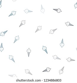 Light Blue, Green vector seamless cover with sundae ice-cream. Set of abstract ice-cream cones with colorful gradient. Pattern for ad, booklets, leaflets of restaurants.