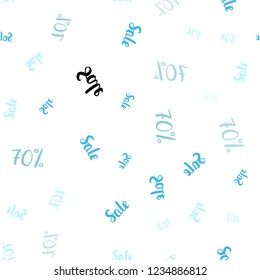 Light Blue, Green vector seamless pattern with 70 percentage signs. Gradient illustration with discount signs on white backdrop. Template for season sales, shopping ads.