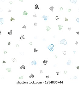 Light Blue, Green vector seamless pattern with colorful hearts. Hearts on blurred abstract background with colorful gradient. Pattern for carnival, festival romantic leaflets.