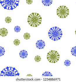 Light Blue, Green vector seamless layout with bright snowflakes. Modern geometrical abstract illustration with crystals of ice. Pattern for design of fabric, wallpapers.