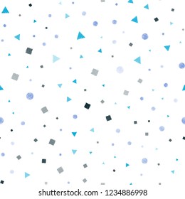 Light Blue, Green vector seamless layout with circles, lines, rectangles. Abstract illustration with colorful dots, lines, cubes. Design for textile, fabric, wallpapers.