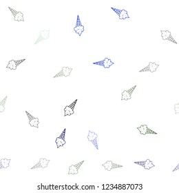 Light Blue, Green vector seamless texture with delicious ice-cream. Decorative design of ice-cream cones in doodle style. Pattern for ads of breakfast, lunch, dinner.