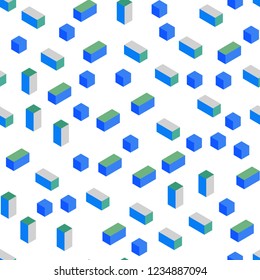 Light Blue, Green vector seamless, isometric pattern in square style. Rectangles on abstract background with colorful gradient. Pattern for trendy fabric, wallpapers.