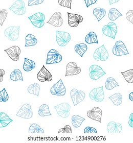 Light Blue, Green vector seamless abstract background with leaves. New colorful illustration in doodle style with leaves. Design for textile, fabric, wallpapers.