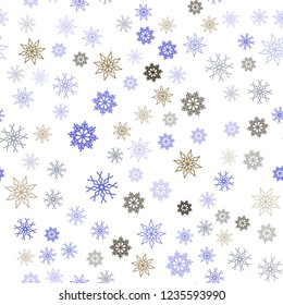 Light Blue, Green vector seamless background with xmas snowflakes. Modern geometrical abstract illustration with crystals of ice. Pattern for design of fabric, wallpapers.