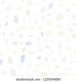 Light Blue, Green vector seamless elegant template with leaves, branches. Sketchy doodles on white background. Pattern for design of fabric, wallpapers.