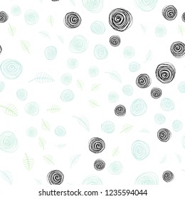 Light Blue, Green vector seamless natural backdrop with leaves and flowers. Colorful illustration in doodle style with leaves, flowers. Design for textile, fabric, wallpapers.
