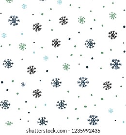 Light Blue, Green vector seamless texture with colored snowflakes. Colorful snowflakes with gradient on abstract background. Pattern for design of fabric, wallpapers.
