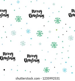 Light Blue, Green vector seamless pattern with christmas snowflakes. Shining colorful illustration with snow in christmas style. Template for business cards, websites.